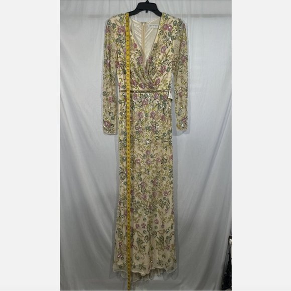 NWT $698 Mac Duggal [ 4 ] Long Sleeve Floral Embellished Gown in Nude Mult #Q633 - Picture 6 of 15